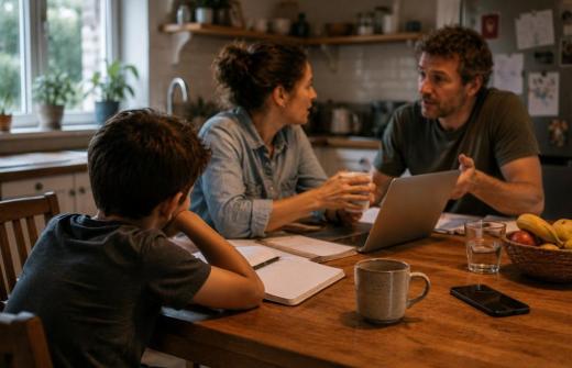 2 adults talking to a child