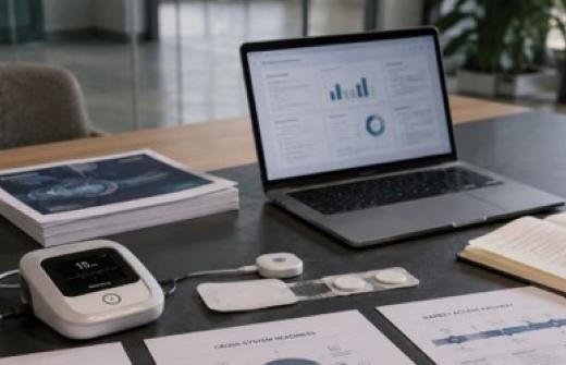 a desk with a screen and sheets off paper