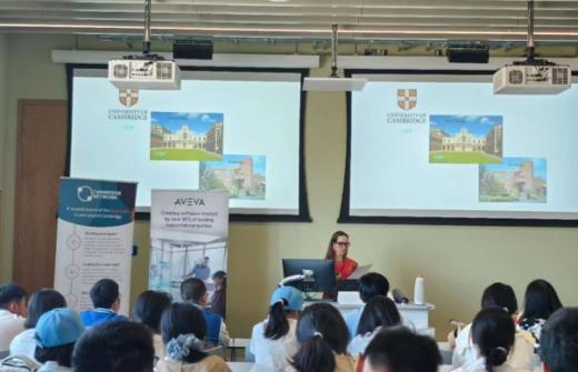 claire angus of cambridge network talking to a group of students