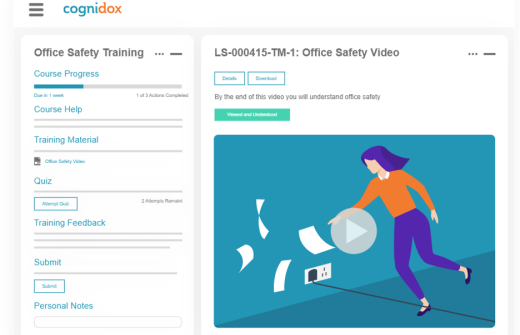 Cognidox Learning Management System (LMS) interface 