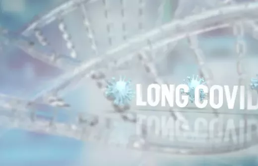 Image with the COVID germ graphic and the words "LONG COVID" in big white letters