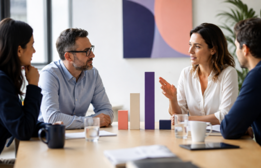 Hiring team discussing rising performance bars, representing the need for scale-ups to protect hiring standards with clearer interview evidence.