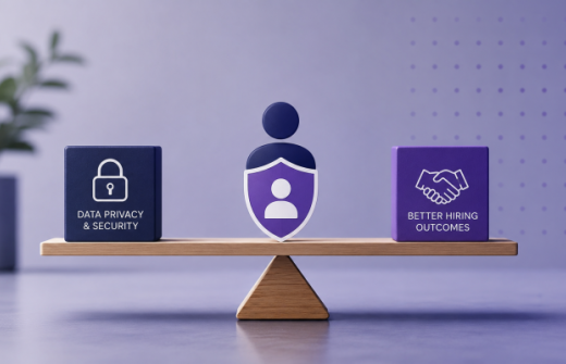 Balanced blocks showing data privacy, candidate trust and better hiring outcomes, representing the shift from sourcing-led recruitment to evidence-led agency value.