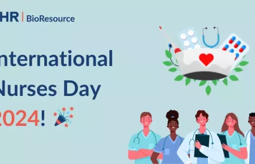 International Nurses Day 2024 graphic with nurses and BioResource logo