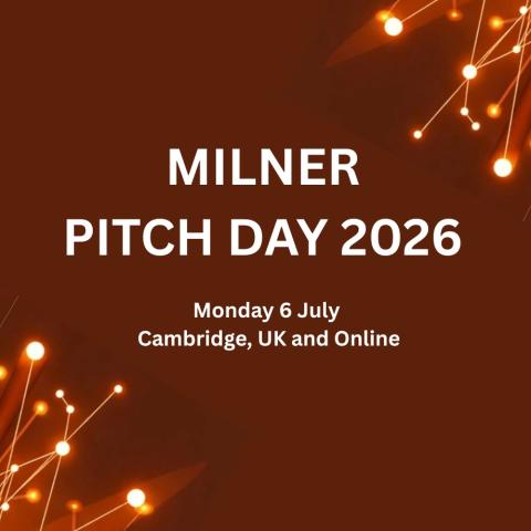 The words "Milner Pitch Day 2026" appear in white on a dark orange background