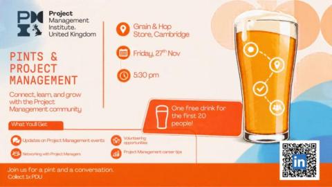 Promotional image for the PMI UK Cambridgeshire Branch Pub event
