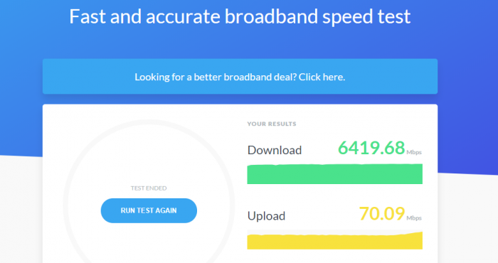 Broadband UK Broadband Speed test screen