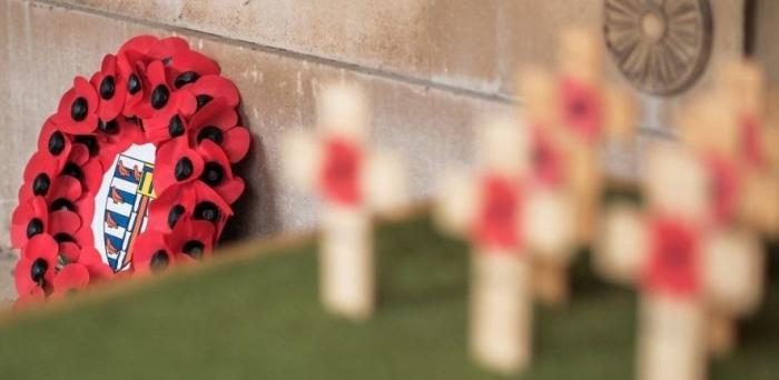 wreath and poppies on crosses for Remembrance day