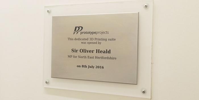 Plaque to mark opening of Prototype Projects.