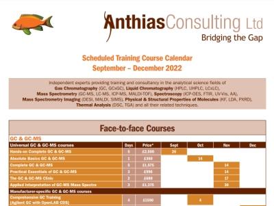 Anthias scheduled course calendar autumn 2022