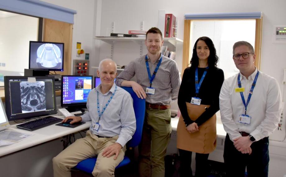 Colleagues at Somerset NHS Foundation Trust are pictured (left to right): Dr Paul Burn – consultant radiologist, Mr Neil Trent – consultant urologist, Miriam Spicer – cancer improvement manager, Adam Turner – head of radiology services.