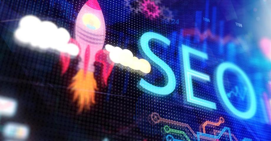 A rocket is depicted next to text reading "SEO"