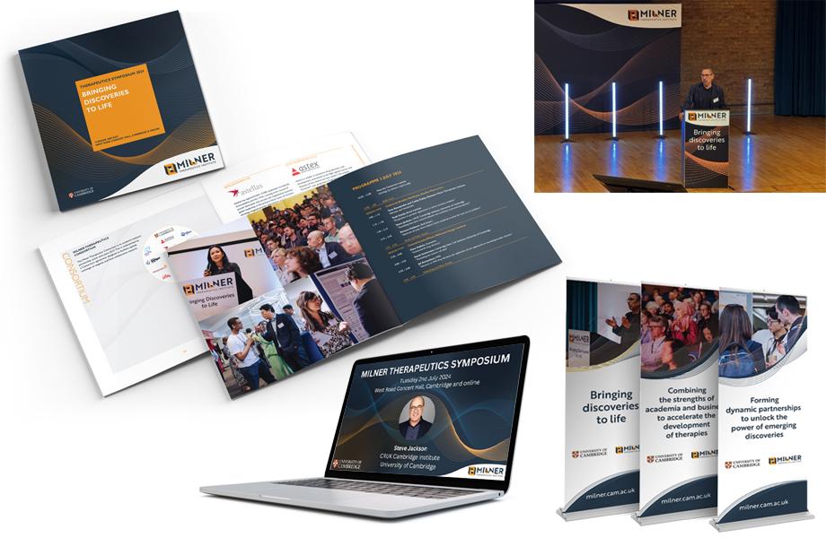 Image of the visual branding developed by angie moyes of fuz for the Milner Therapeutics Institute 2024 Symposium