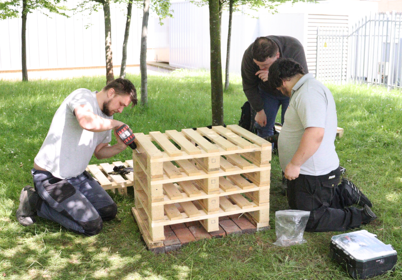 Cam Elliot and Nathan build the bug hotel