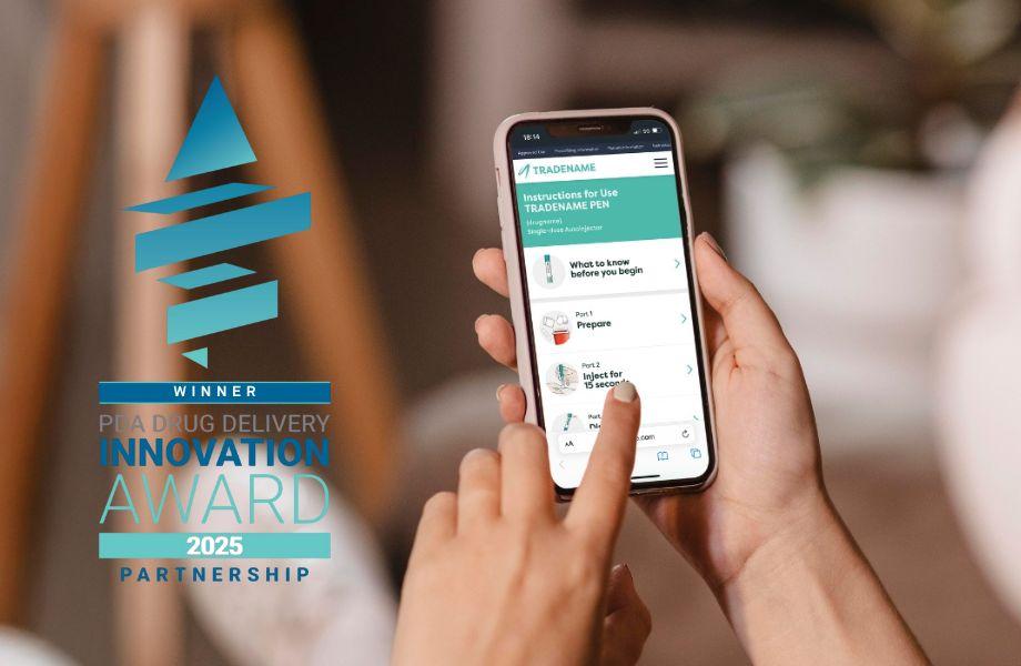 A phone with digital IFU's on with PDA award win logo 2025