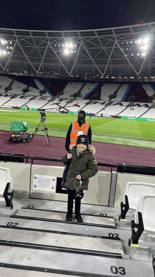 Elliott at the home of his favourite football team, West Ham