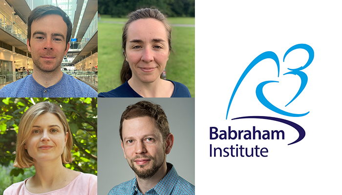 New group leader appointments at the Babraham Institute, showing Dr Ian McGough (top left), Dr Teresa Rayon (top right), Dr Sophie Trefely (bottom left) and Dr Philipp Voigt (bottom right)  