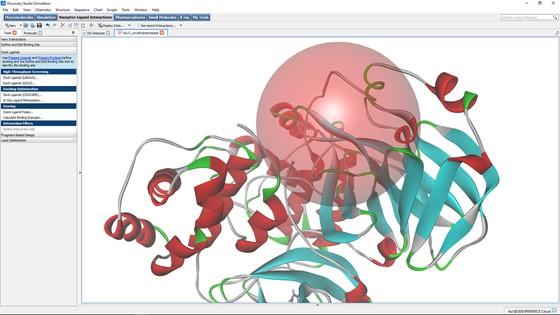 A preview of GOLD on the 3DEXPERIENCE platform showing the COVID-19 main protease and its defined binding site, ready for virtual screening.