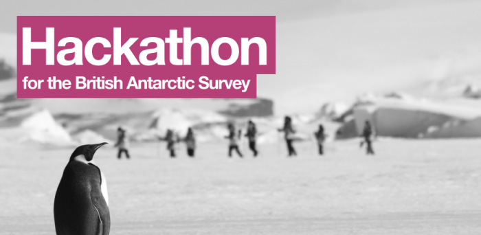 Penguin and people in the Antarctic_ BAS hackathon banner