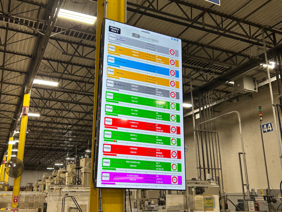 Intouch software on a large display in a factory.