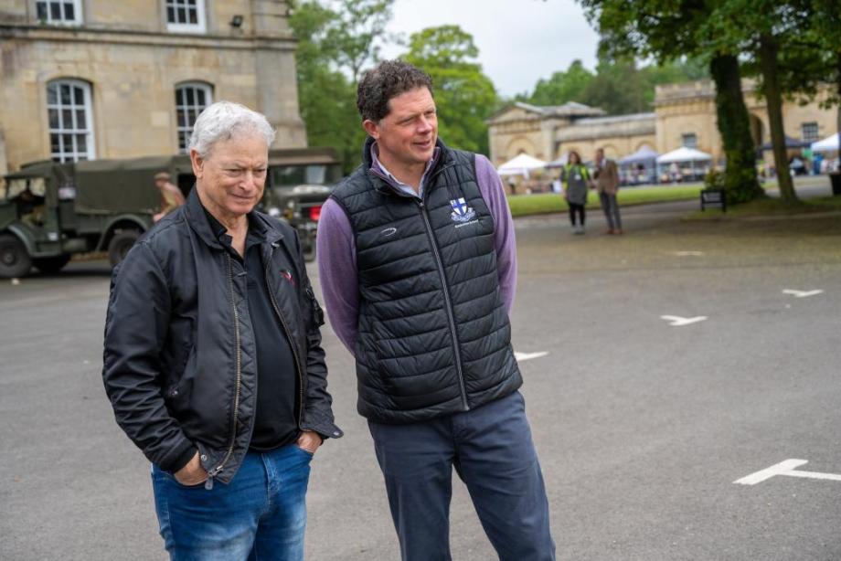 Sinise tours Kimbolton School grounds guided by Headmaster Will Chuter