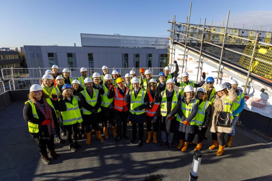 Partners and stakeholders gather for the topping out ceremony at ARU Peterborough