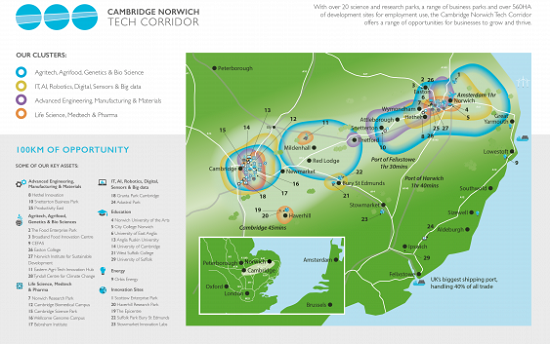 New Anglia LEP Cambridge Norwich Tech Corridor Baseline Map Update Sept 21 v2