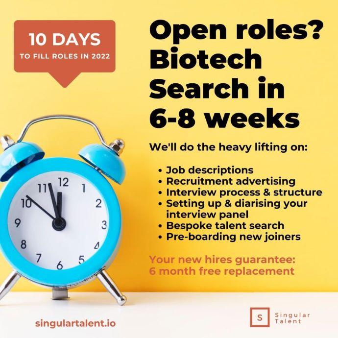 Talent search for early stage Biotechs to find scientists, c-suite & other leaders, commercial & business support roles