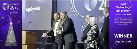Top innovation award for AlgoDynamix with CEO Dr. Jeremy Sosabowski at the recent Digital Commonwealth awards, Mansion House, City of London (April 2025)