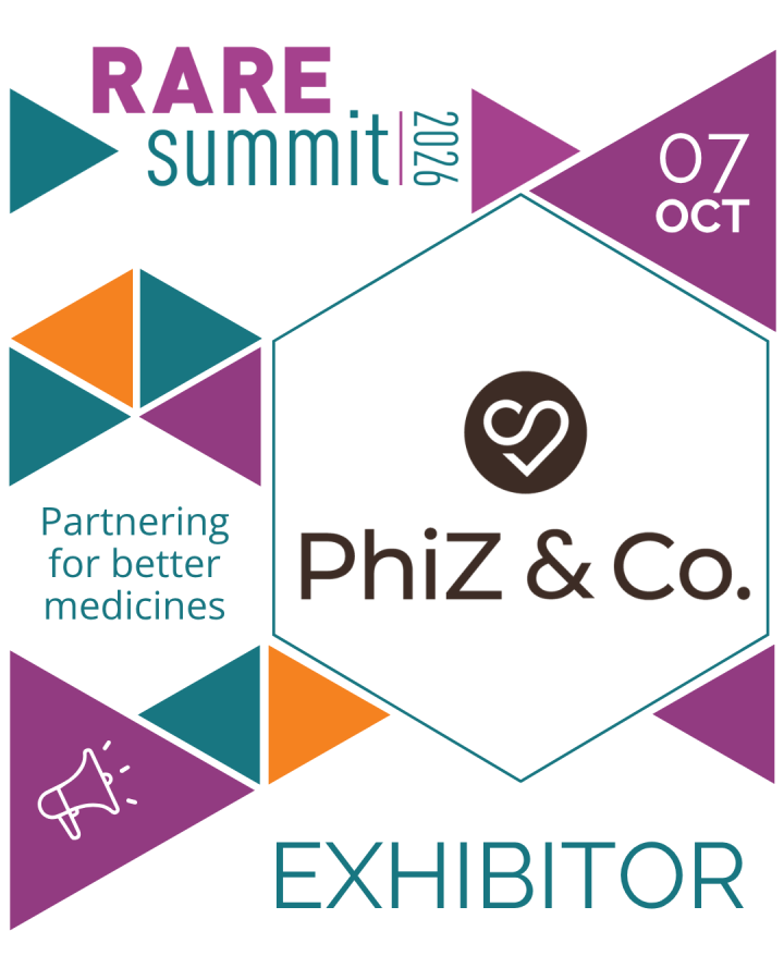 Image shows logo for the RARE Summit and under text saying exhibitor it shows the PhiZ & Co logo in a hexagon in the middle.