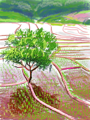 painting of tree and fields_By Andy Maitland for UKRI
