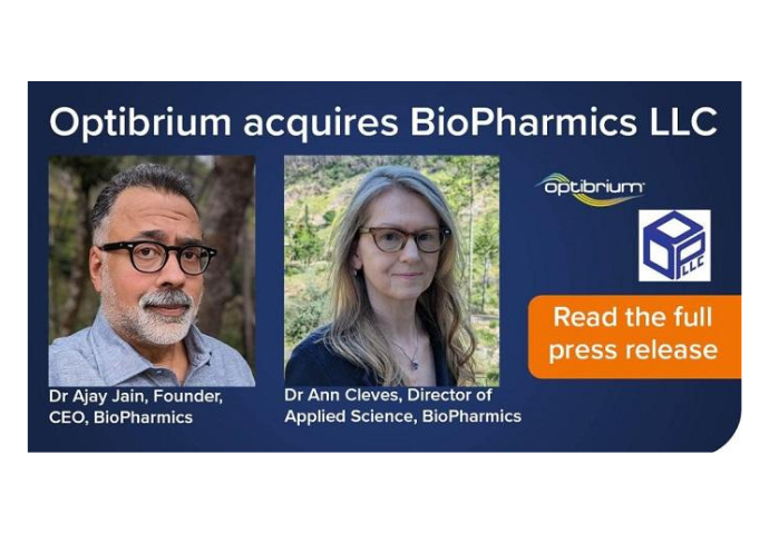 Photos of Dr Ajay Jain, Founder & CEO of BioPharmics and Dr Ann Cleves, Director of Applied Science at BioPharmics, alongside logos for Optibrium and BioPharmics LLC