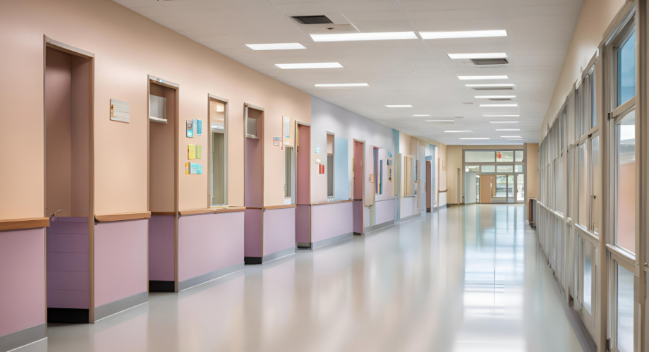 An empty school hallway