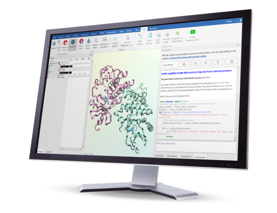 Computer monitor displaying digital molecular design solution Flare V11
