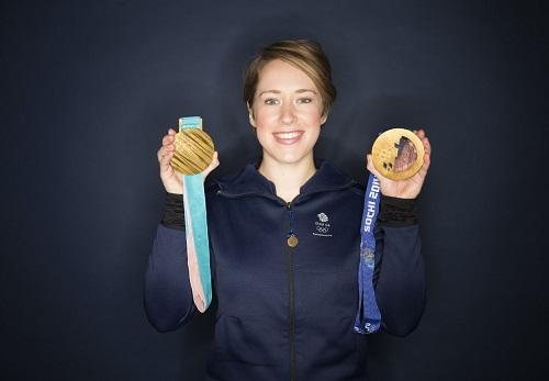 Lizzy Yarnold with her medals - credit Alex Livesey (@liveseyalex)