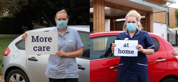 Care teams from Sue Ryder Thorpe Hall Hospice (left) and Arthur Rank Hospice Charity (right) will be giving more care to people at home, helping to improve choice and keep people out of hospital following a partnership decision to fast track expansion of services in response to the Coronavirus pandemic.  
