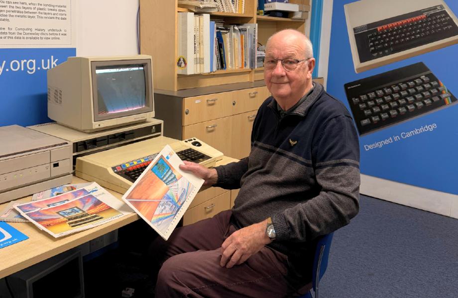 Chris Turner from Acorn is pictured sitting in front of a working Domesday System at The Centre for Computing