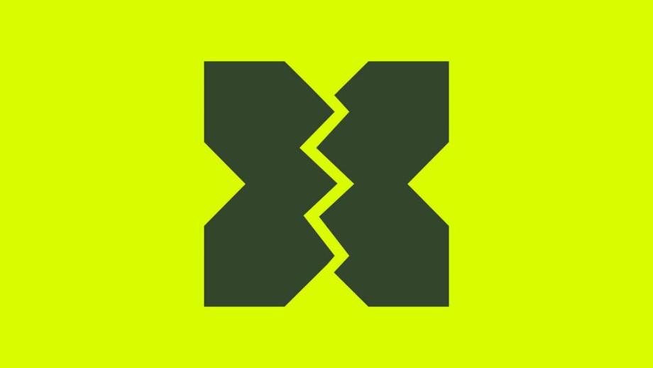 A stylised X is broken into two halves, in style of a broken heart