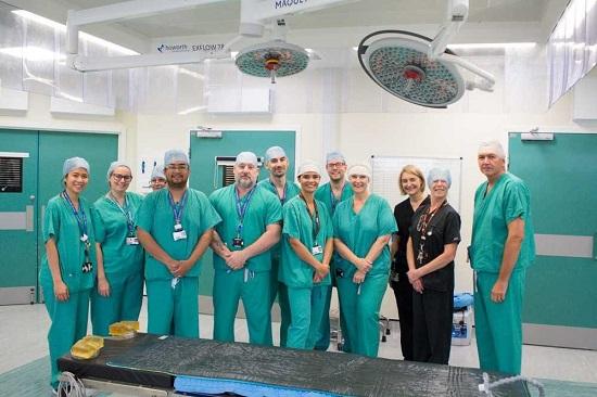 Chief nurse Lorraine Szeremeta (fourth from right) with operating department practitioners.