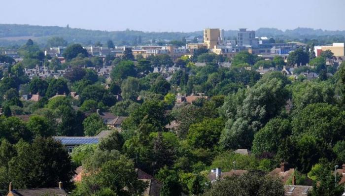 aerial shot of Cambridge city