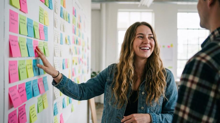Two science marketing professionals discussing Account-Based Marketing strategies to boost B2B biotech sales and lead generation through data-driven insights.