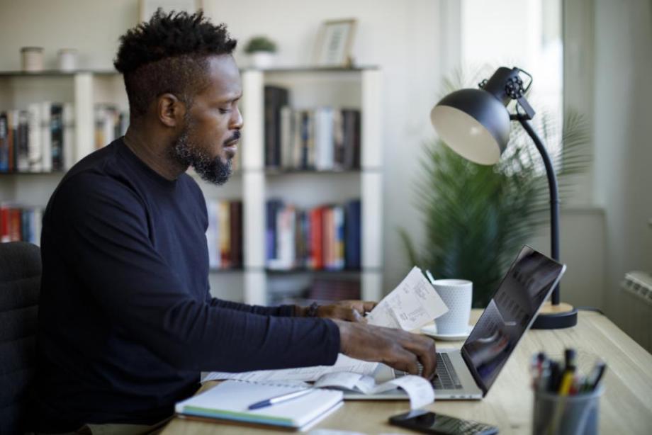 Man sits at desk