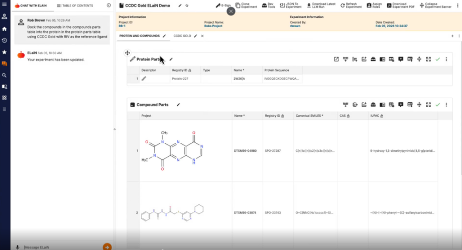 CCDC GOLD ELaiN & Sapios’s AI Electronic Lab Notebook in Protein–Ligand Docking Action
