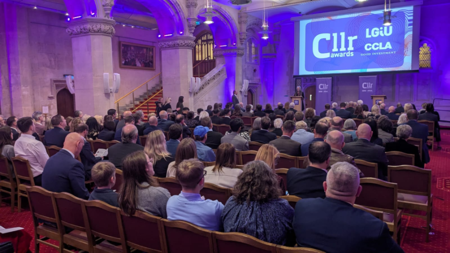 crowd facing a stage for an National Councillor Awards evening