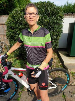 Jane Clarke a nurse at the Alan Hudson Day Treatment Centre with her bike in preparation for her 5 challenges in 2021 for Arthur Rank Hospice Charity