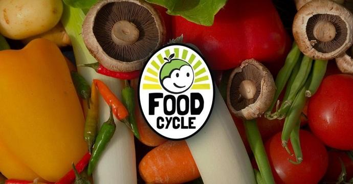 Background of various vegetables with the 'Foodcycle' logo overlaid