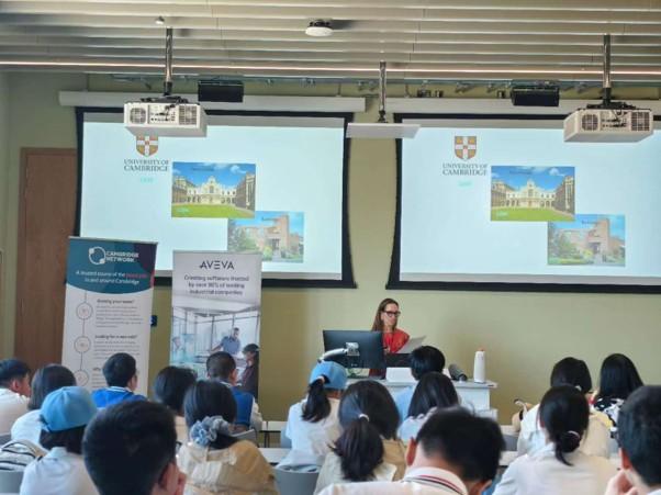 claire angus of cambridge network talking to a group of students