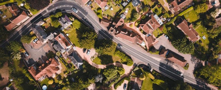 Birds eye view of a street in England
