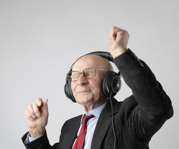 old man headphones