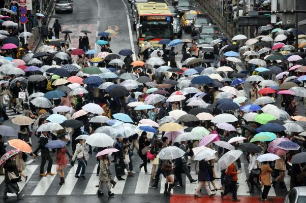 crowd of people under a sea of umbrellas